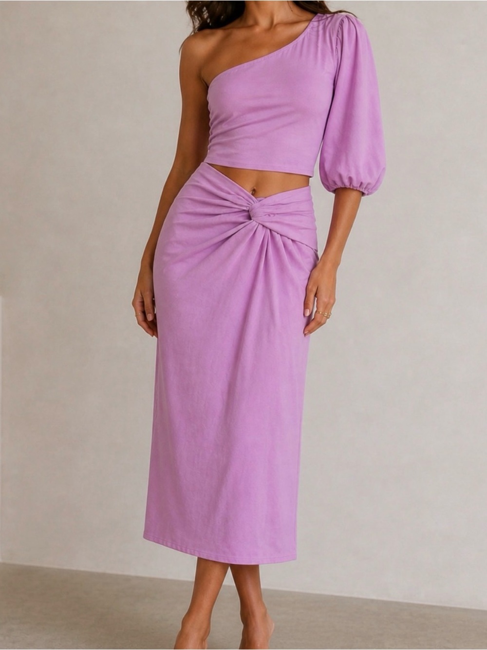 Boutique Cheroy Skirt Set Cotton Blend One Shoulder Size Medium Purple chic